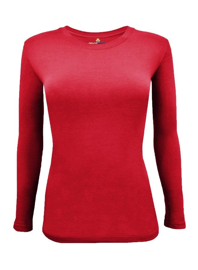 Natural Uniforms Women's Under Scrub Tee Crew Neck Long Sleeve T-Shirt (Red, Large) - Image 2
